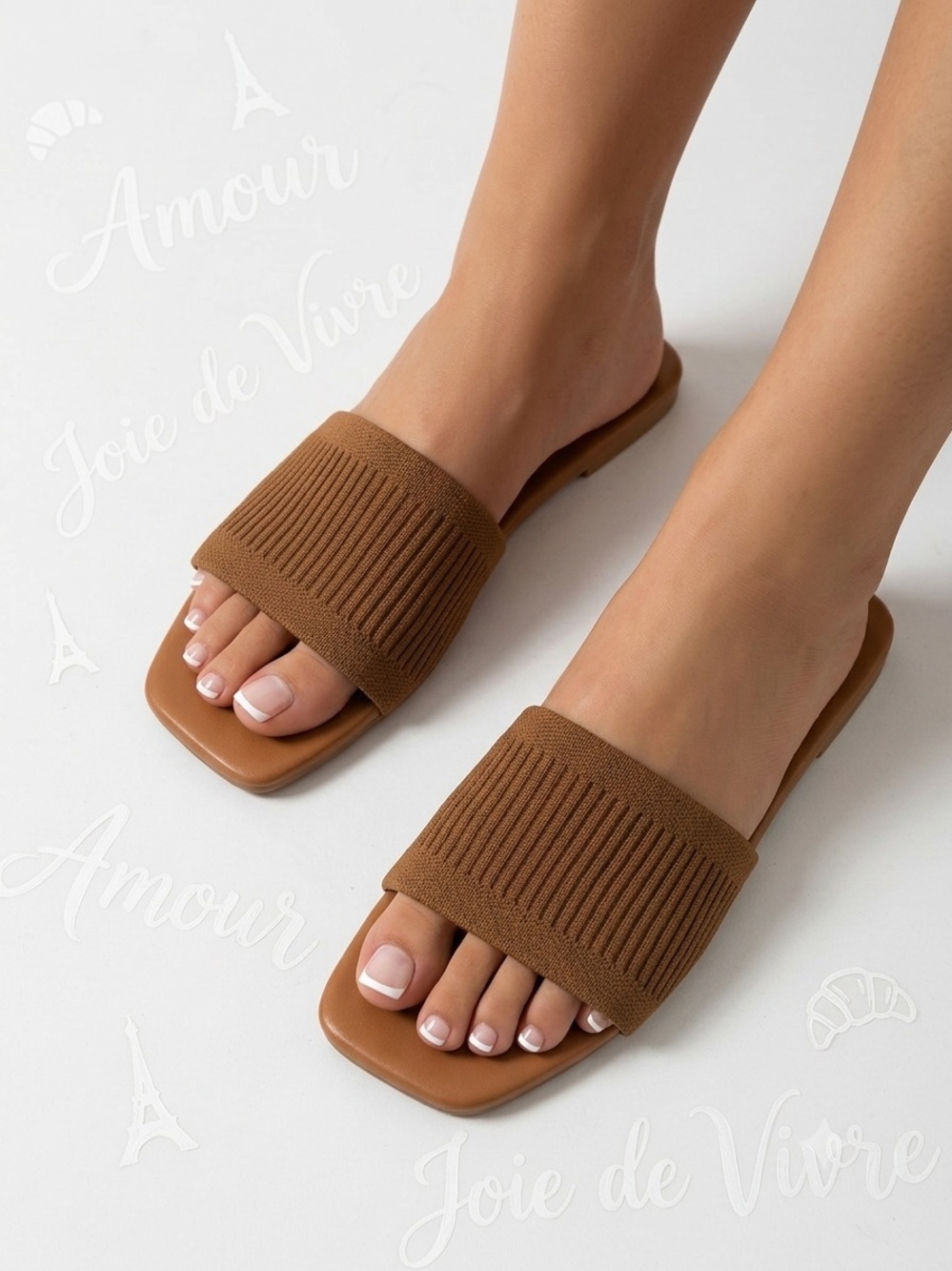 Brown Knit Slide Sandals - Women